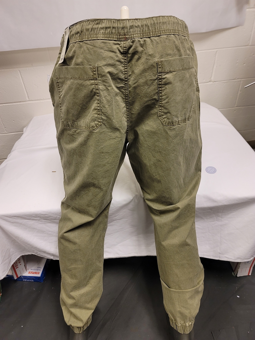 Men's Olive Green Casual Elastic-Waist Pants